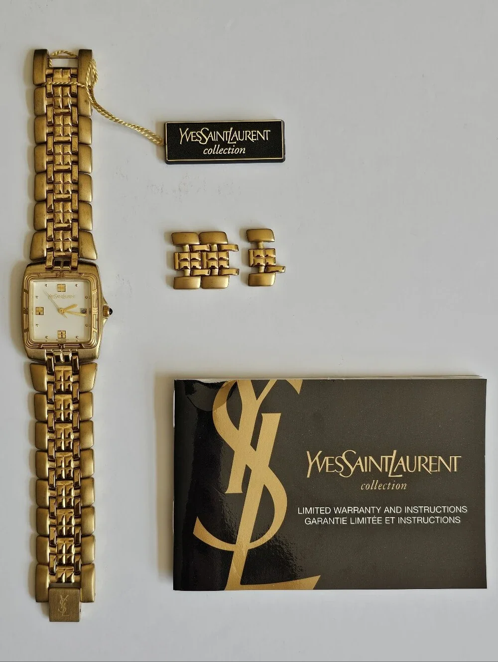 Vintage Yves Saint Laurent Watch 91611-H12093 Gold-Tone w/ Manual & Box (Works)